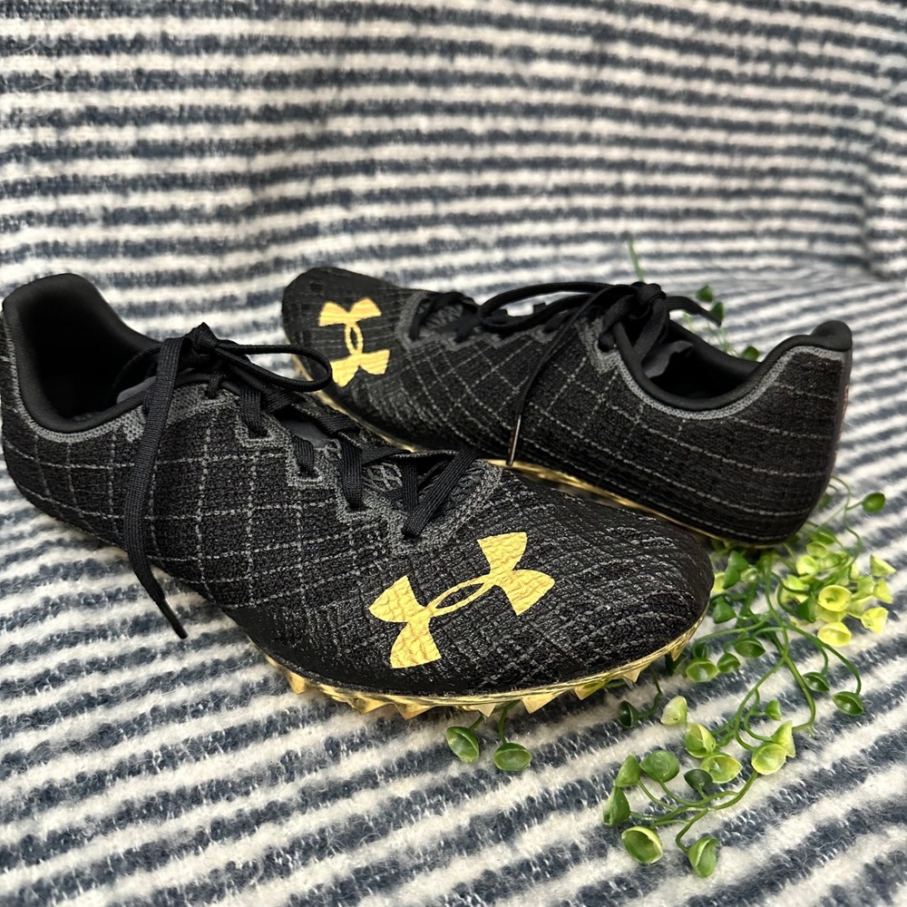 Under Armour Spring Running Track Shoes Unisex Mens 7.5 Womens 9 Black Gold New